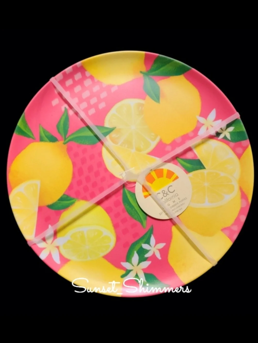 4pc Pink Lemon Blossom Summer Indoor Outdoor Melamine 11